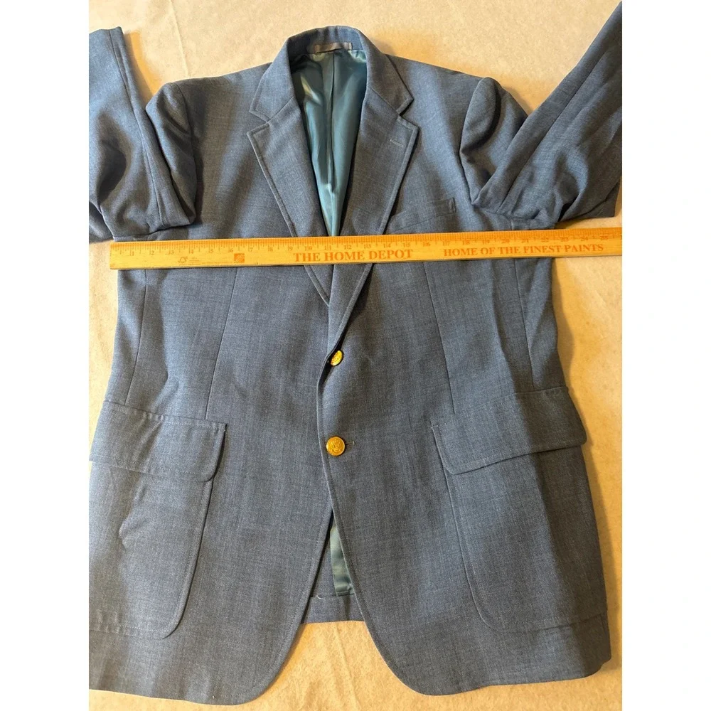 Stanley Blacker Blazer Men 38.5L Light Blue Gold Crest Button Preppy Sport Coat